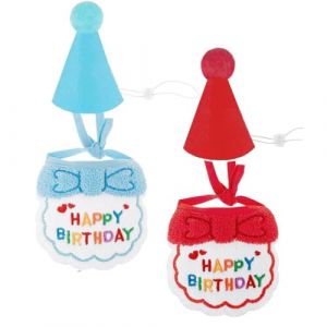 Taicols 4 Pièces Bandana d'anniversaire pour Chien,Chapeau d'anniversaire pour Chat,Bavoir Joyeux Anniversaire pour Animal de Compagnie Ensemble de Chapeau d'anniversaire pour Chien Chat(Bleu, Rouge) (Taicols, neuf)