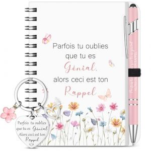 Sinmoe 3 Pi&egrave;ces Coffret Cadeau Motivant Comprend Cahier &agrave; Spirale Floral Inspirant avec Boucle de Stylo Stylo &agrave; Bille Rose Porte-Cl&eacute;s Motivant Cadeau pour Amis Amoureux Coll&egrave;gues Retraite No&euml;l (Quuaancmi, neuf)