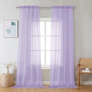 Chyhomenyc Lot de 2 rideaux transparents lilas de 243 cm de long, filtrant la lumi&egrave;re, doux, a&eacute;r&eacute;s et &eacute;l&eacute;gants, en voile pour chambre &agrave; coucher, salon, d&eacute;coration de f&ecirc;te de mariage, 106 x 243 cm (l x (longyuPT, neuf)
