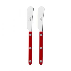 SABRE PARIS | Lot de 2 Tartineurs 14 cm Bistrot couleur Bordeau et finition brillante. Couverts en Acier Inoxydable. Idéal pour beurre, tapenades, pâte à tartiner… (Sabre Paris, neuf)