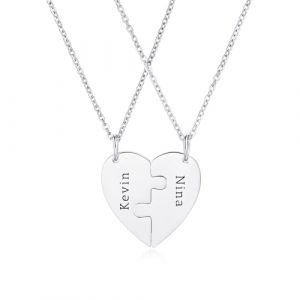 OTXIXTO Collier Personnalisé Cœur pour Hommes Femmes Puzzle Cœur Collier Assorti pour Couples Acier Inoxydable Gravure Nom/Date Ensemble Collier Pendentif Coeur avec Pierre de Naissance - D1 (OTXIXTO, neuf)