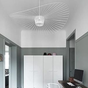 GLZXMQBP Lustre Vertigo Suspension Blanc 120 cm, Rétro Salon Lampe Suspension Vertigo Lustre Fibre De Verre + Polyuréthane De Chapeau Design, Hauteur De La Lumière Réglable E27 (Blanc, 120 cm) (LZF Shop, neuf)