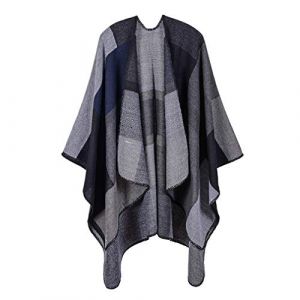Lifetooler Poncho pour Femme Cardigan à Devant Ouvert Cape réversible d'hiver Cape imprimée surdimensionnée Couverture en Tartan tricoté à Carreaux Châle à Motifs géométriques de Bohème (carré-Noir) (Lifetooler, neuf)