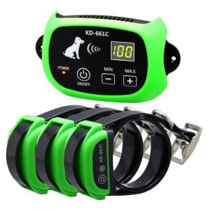 Système de clôture de Chien à Distance sans Fil étanche 1/2/3 Animaux de Compagnie 0-100 Niveau Dispositif de clôture électronique Collier de Dressage de Chien Choc électrique(Vert pour 3 Chiens) (LaKeFeng, neuf)