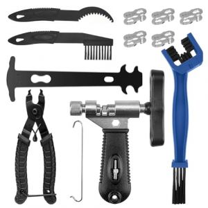 Kit de d&eacute;rive-cha&icirc;ne de v&eacute;lo, outil de cha&icirc;ne de v&eacute;lo avec pince &agrave; cadenas, brosse de nettoyage, pince &agrave; cha&icirc;ne et 5 paires de rivets de cha&icirc;ne de v&eacute;lo Kit de r&eacute;paration pour cha&icirc;ne de v&eacute;lo 6 &agrave; 12 (Fouvin, neuf)