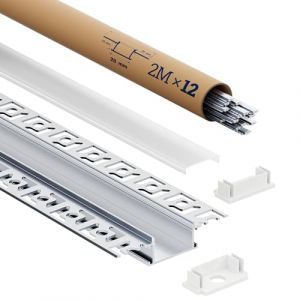 Profilé LED 2m en Aluminium encastrable placo, Lot de 12 Rails LED avec Diffuseur | Pour Rubans LED jusqu’à 20mm, Dimensions 64.2 × 13.8mm, Inclus embouts, vis et clips de montage (SA01, 2M 12 pièces) (YADIANNA LIGHTING, neuf)