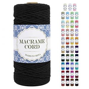 Uiopa Corde Macramé 3mm x 100m Ficelle Macramé Naturel Cordon Coton Fil Macramé 3mm Cordelette pour Suspension Murale Tressée de Plante Rideau Bricolage Décoration Intérieure Boho (Le Noir) (XEYUAN, neuf)