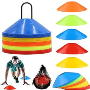 Kiuiom Plots Entrainement,Plots de Marquage,Cônes à Disque,Materiel Entrainement Football avec Support de Rangement,Poche Filet,Plots Sport pour Délimitation Entraînement Football (5 Couleurs) (SPEER, neuf)