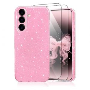 CaseLover Coque pour Samsung Galaxy A56 5G/A36 5G Glitter, Paillette Brillantes Coque avec 2 Pi&egrave;ces Protections d'&eacute;cran Mignon Silicone Shock-Absorption Sparkle Housse &Eacute;tui pour Galaxy A56/A36, Rose (CaseLover_Direct_Store, neuf)
