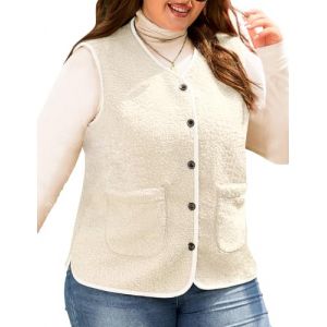 Yuson Girl Gilet Femme sans Manche Grande Taille Manteau en Polaire Hiver Chaude Fourrure Bouton Veste Chic Chaud Waistcoat Court Elegant Gilets Sherpa Molleton Vestes avec Poches(Beige, XL) (YusonGirl, neuf)