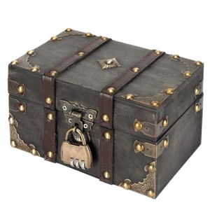 Alitree Coffre au Tr&eacute;sor Vintage en Bois, coffret tresor pirate en bois, petit coffre en bois avec Serrure &agrave; Combinaison pour ranger d&eacute;corer Anniversaire, 18x11x10 cm (ALLURE AMAZED, neuf)
