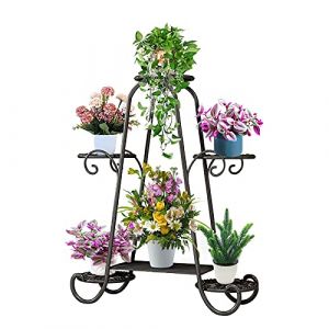 KOLENSA Supports pour plantes à 6 niveaux avec plateau rond pour l'intérieur et l'extérieur, étagère porte-pot de fleurs pour plantes multiples, support d'affichage pour pot de patio de jardin (Leishun, neuf)