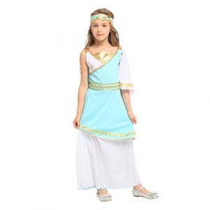Lito Angels Deguisement D&eacute;esse Grec pour Fille, Robe Toge Romaine Costume Tunique Grecque Antique avec Couronne de Laurier pour Enfant 7-8 Ans Taille 128 (Lito Angels FR, neuf)