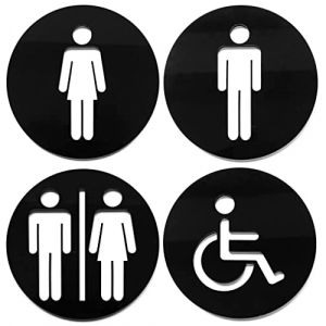Plaque de porte WC Femme Homme Mixte Handicape Panneau de Toilette Plaque de Salle de Bain M&eacute;thacrylate 3 mm Lot de 4 (GOYA PRINT, neuf)
