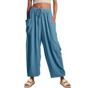 CheChury Pantalon Lin Femme &Eacute;t&eacute; Pantalon Large D&eacute;contract&eacute;s Pantalon Fluide Respirant Pantalon en Coton et Lin Jogging Pantalon de Plage Confortable Pants Taille Elastique Pantalon Palazzo avec Poches (Sofenny, neuf)