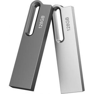 JOIOT 128Go Clé USB 3.0 Lot de 2 Clef USB Métal Imperméable Flash Drive Clés USB 128 Go pour PC, Ordinateur Portable, Stockage de Données,(2X128Go Argenté Noir) (Joiot Official Store, neuf)