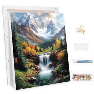 MEIYUDA Peinture par Numero Adulte avec Cadre, Paysage Cascade de montagne Kit de Peinture à l'Huile sur Toile par Numéro, Débutants Peinture Acrylique Pigmentée, Decoration Maison Cadeau 30x40cm (JINBEIKANG, neuf)