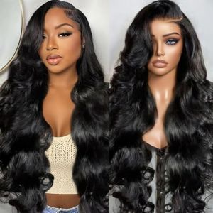 32 Pouces Perruque Cheveux Humain Densit&eacute; 200% Body Wave 13x6 HD Lace Front Wig Human Hair Perruque Femme Naturelle Br&eacute;silien Sans Colle Cheveux Humain Glueless Wig Human Hair Couleur Naturelle (Eool hair, neuf)