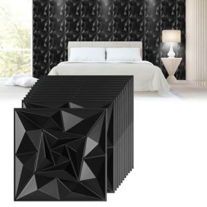 Jopassy Lot de 12 panneaux muraux 3D diamant - 30 x 30 cm (1,08 m²) - Panneaux muraux 3D - Pour salle de jeu - Plaque murale en PVC - Résistants à l'eau - Noir mat (FINLOVERN, neuf)