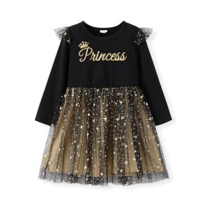 PatPat Robe Princesse Fille, Robe Licorne, Tutu Tulle, Robe Longue Enfant, Robe de F&ecirc;te Anniversaire, Costume de No&euml;l Fille, Robe de Soir&eacute;e Paillet&eacute;e Enfant, Or 3 Ans, 90-98cm (PATPAT STORE EU, neuf)