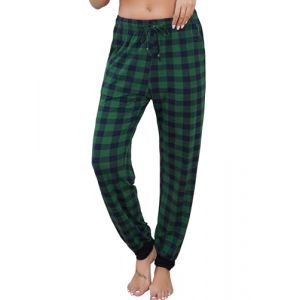 Vlazom Pantalon de pyjama Femme Bas de Pyjama &agrave; Carreaux avec Cordon de Serrage et Poches V&ecirc;tements de Nuit，C Vert/Navy，XXL (Vlazom, neuf)