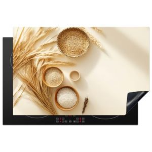 KitchenYeah&copy; Protege Plaque Tapis Pour Induction 80x52 cm Deco Cuisine Protection Vitroc&eacute;ramique Pour Cuisiniere C&eacute;r&eacute;ales - Bois - Bol - Beige (KitchenYeah, neuf)