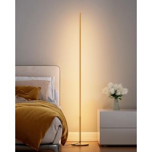 EDISHINE Lampadaire LED sur Pied Salon, 19W 1100LM 3000K Blanc Chaud, 147cm Dimmable Colonne Lumineuse, Moderne Lampe D'Ambiance, Interrupteur au Pied, Decoration Intérieur pour Salle de Jeu, Or (DewenwilsDirect, neuf)