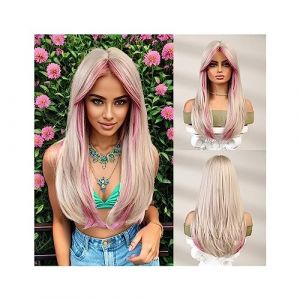 Perruques Rose Blanc Perruque Bonne Qualité Synthétique Femmes Perruques Femme Cosplay Perruques Pas Cher avec Livraison Gratuite Usage Quotidien Haute Densité Perruques de remplacement de cheveux (qingyinouzhou, neuf)