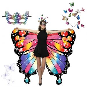 Ailes de Papillon Adulte Cape Côté AB,Adulte Femmes Papillon Ailes,Cape ailes de papillon,Cape papillon femme,Costume Papillon Adulte,Déguisement Papillon Adulte Châle,Papillon Déguisement Adulte (JINBEISHANGMAO, neuf)