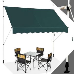 RELAX4LIFE Store Banne Manuel sans Perçage, Auvent Balcon Rétractable avec Manivelle, Tissu Oxford Anti-UV Imperméable, Hauteur Réglable 2-3 M, Store Banne pour Porte Fenêtre (Vert,250 X 125 cm) (RELAX4LIFE, neuf)