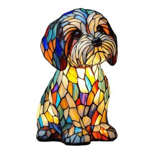 Veilleuse de table en forme de chien mignon avec abat-jour en verre teint&eacute; vintage, lampe en r&eacute;sine teint&eacute;e avec USB, lampe de table LED 3D pour chambre &agrave; coucher, chambre d'enfant, bureau, cadeau (Dinfenger, neuf)