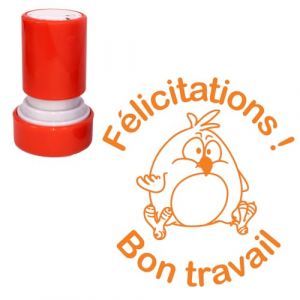F&eacute;licitations/Bon Travail Tampon Auto-Encreur Enseignant - Orange, 22mm, Re-&eacute;ncrable ^ (Education Enchant&eacute;e, neuf)