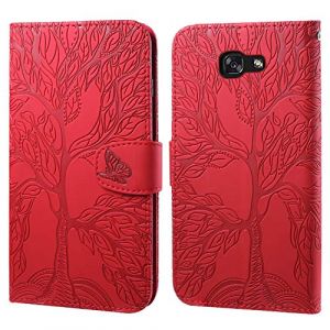 Ailisi Coque pour Samsung Galaxy A5 2017, Motif Arbre Housse &eacute;tui en Cuir Portefeuille Magn&eacute;tique Flip Cover Wallet Case avec Fentes pour Cartes, Fonction Stand - Rouge (ilisi, neuf)