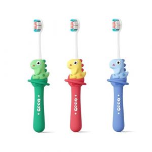 Vonmerie 3 pi&egrave;ces enfants brosse &agrave; dents dinosaure forme 7-12 ans - avec brosse &agrave; dents particuli&egrave;rement doux (violet & vert & rouge/t&ecirc;te &agrave; ultrasons) (CHUYT, neuf)