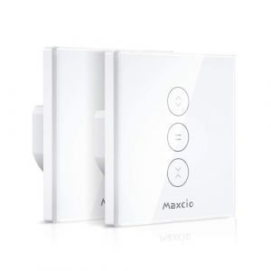 Maxcio Interrupteur Volet Roulant Connecté Compatible Avec Alexa Et Google Home, Interrupteur Connecté Volet Roulant Intelligent Avec Minuterie Et Commande Vocale, Interrupteur Tactile (2, Blanc) (Maxcio Smart Mall, neuf)
