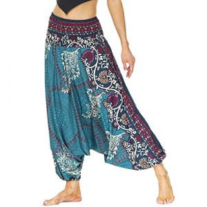 Nuofengkudu Femme Yoga Pantalon Sarouel Thailande Motif Ethnique Haute Taille Elastique Larges Sport Baggy Pants Plage Taille Unique X-Vintage Bleu (better Life, neuf)