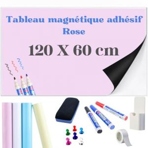 MITHREEL Tableau Blanc Magn&eacute;tique Autocollant Couleur &ndash; Film Effa&ccedil;able &agrave; Sec Flexible, Surface Lisse et R&eacute;sistante, Id&eacute;al Bureau, Maison et D&eacute;coration Int&eacute;rieure &ndash; 3 Couleurs (ROSE 120 X 60 cm) (ANYSITEAMZ, neuf)