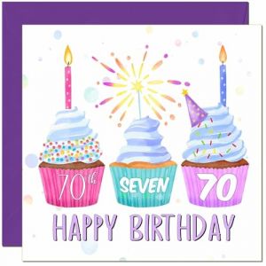 Carte d'anniversaire 70 ans pour femme, jolie carte d'anniversaire cupcake pour femme de 70 ans, grand-m&egrave;re, maman, tante, femme, grand-amie, s&oelig;ur, soixante-dixi&egrave;me nounou (Purple Fox Gifts, neuf)