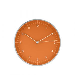 LUUK LIFESTYLE Horloge Murale en Quartz avec mécanisme Silencieux, Design Simple, pour Bureau, Cuisine, Salle de Bain, Cadeau de déménagement, 24 cm en Orange et Argent (LUUK Brands, neuf)