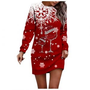WVONIF Robe M&egrave;re No&euml;l Femme Imprim&eacute; Cerfs et Flocons de Neige Robe Noel Coton Robes Pull Hiver Chic et Elegant Col Roul&eacute; Chaud Automne Robes Moulante Manche Longue Tricot Jupe Courte (Z1 Rouge,M) (BAULMD（90% Big Promotion Without Discount Code ）, neuf)