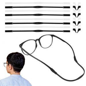 Amaxiu Lot de 8 cordons &agrave; lunettes pour enfants, avec 8 paires de crochets d'oreille, Support de lunettes de soleil en silicone antid&eacute;rapant, Porte-lunettes &eacute;lastique Pour enfants de sport(blanc+noir) (Animeu, neuf)