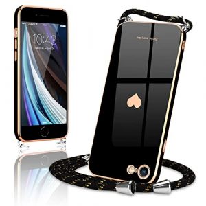 Wirvyuer Coque avec Cordon pour iPhone SE 2020/SE 2022, iPhone 8/7, Silicone Souple Étui en Motif Coeur avec Chaîne Collier Réglable Téléphone Portable Lanyard Case iPhone 7/8/SE 2020/SE 2022 Rose (meijiehua, neuf)