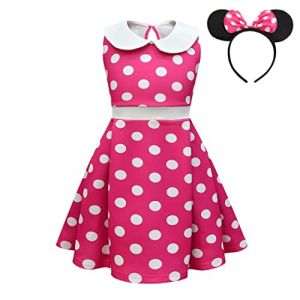 Lito Angels Deguisement Robe Minnie Mouse avec Oreilles de Souris Serre-tete pour Enfant Filles Taille 18-24 mois (étiquette en tissu 90), B - Pois Rose Chaud (Lito Angels FR, neuf)