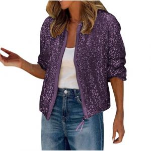Veste Paillettes Femme Ete Legere Vestes Sequins Bomber &agrave; Paillettes Fermeture &eacute;clair Blouson Vestes Paillette Sparkly Veste Brillante Scintillante Paillette Cardigan Haut Tops Bolero Chic et Elegant (⭐⭐⭐⭐⭐AEGJEGVD⭐⭐⭐⭐⭐, neuf)