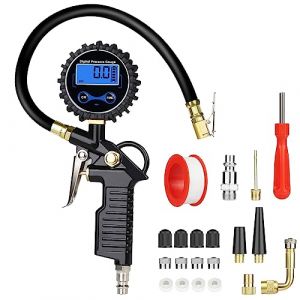 URAQT Manom&egrave;tre Pression Pneu, 220 PSI Professionnel Gonfleur de Pneu Num&eacute;rique avec 20 Accessoires, Multifonction 3 en 1 Num&eacute;rique Manom&egrave;tre Pression Pneus avec Ecran LCD pour Voiture Camion SUV Moto (HAPPYSALLER, neuf)