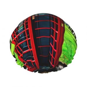 Bonnet de douche imprim&eacute; cabine t&eacute;l&eacute;phonique britannique pour femme, bonnet de bain r&eacute;utilisable, bonnet de douche respirant, bonnet de douche r&eacute;glable (PANGYJ2024, neuf)