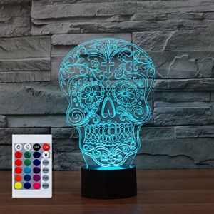 SUPERHONGJIHAO Veilleuse LED 3D en forme de tête de mort avec télécommande 16 couleurs changeantes - Cadeau de Noël ou d'anniversaire pour enfant (HongJiHao, neuf)