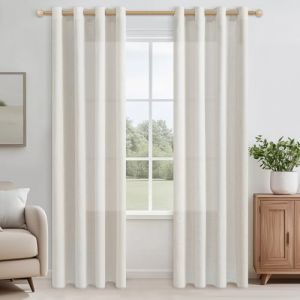 CUTEWIND Rideau Voilage en Lin Translucide pour Salon Moderne 140x215 CM Lot de 2 Panneaux de Rideaux Voilages Int&eacute;rieurs &agrave; Oeillets Rideau Voile Ivoire Blanc pour Porte Fenetre Chambre Adulte (CUTEWIND HOME, neuf)