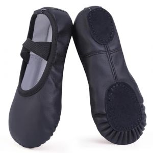 Ulicox Chausson Danse Classique Fille Demi Pointe Cuir Chaussure de Danse Femme Semelle Fendue Ballerines Chaussons pour Gymnastique Yoga Noir 41 (agogo, neuf)