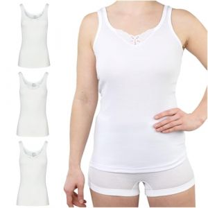 SES Top avec Dentelle Femme 36-52 en Lot de 3 Blanc 100% Coton/D&eacute;bardeur avec Dentelle pour Femme en Maille Fine et Douce/Caraco Femme Dentelle Basique ou Maillot de Corps Femme avec Dentelle (SES St, neuf)